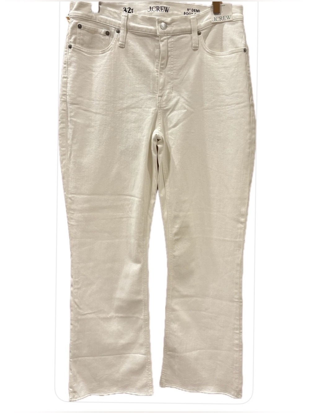J. Crew NWT 9" Demi Boot Crop White Raw Hem Jeans 32T